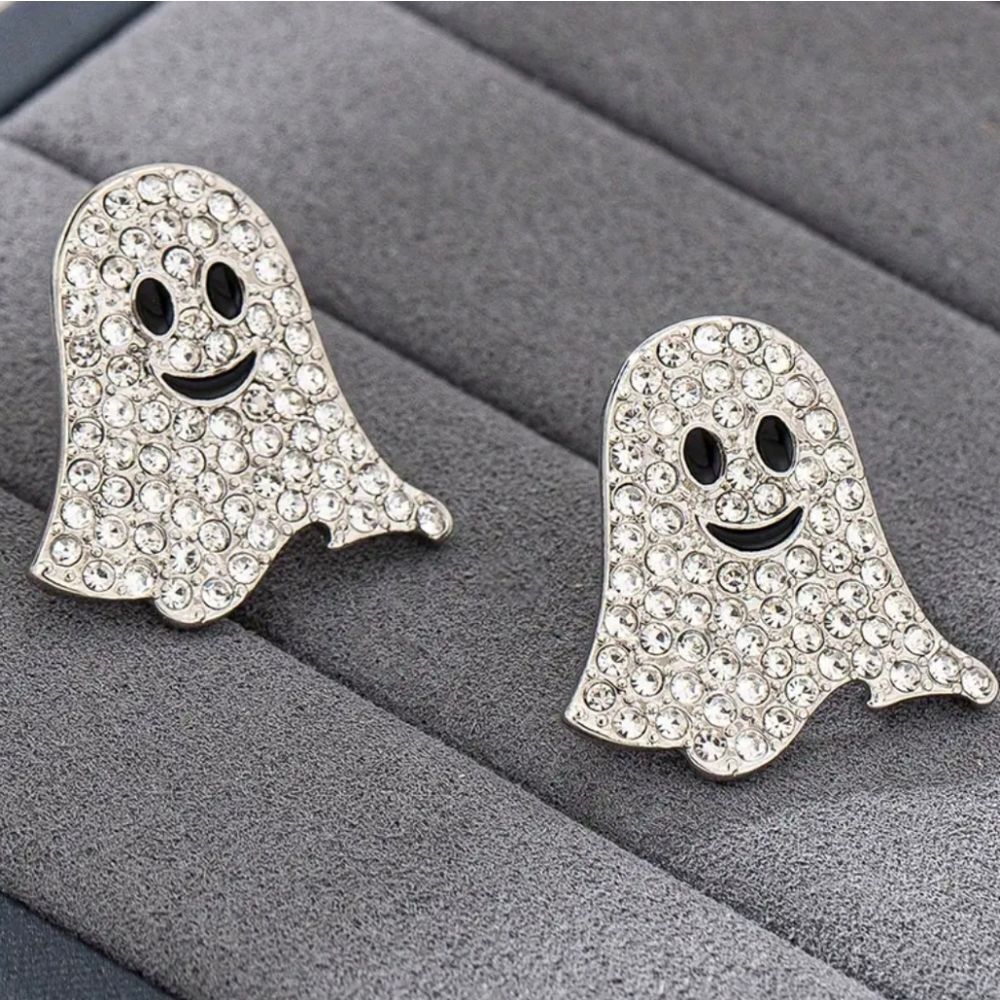 Ghost Rhinestone Halloween Earrings  ￼
